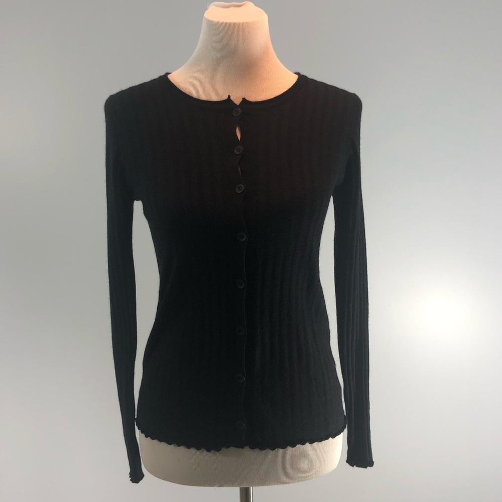 EILEEN FISHER | Black Button Up Wool Sweater XS